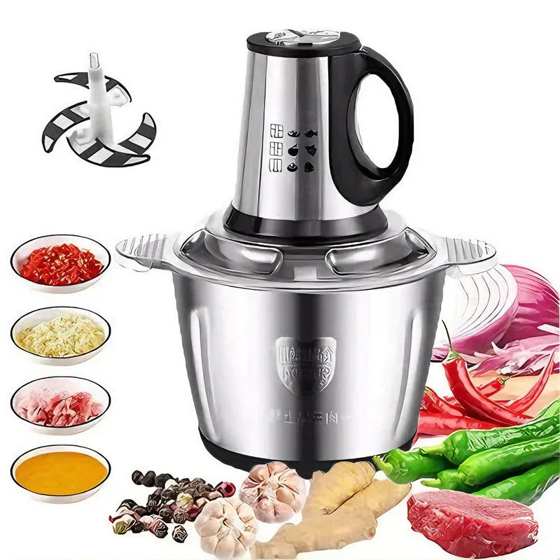 🍴 PowerChop Pro™ – Triturador e Processador Elétrico 2L / 3L em Aço Inox