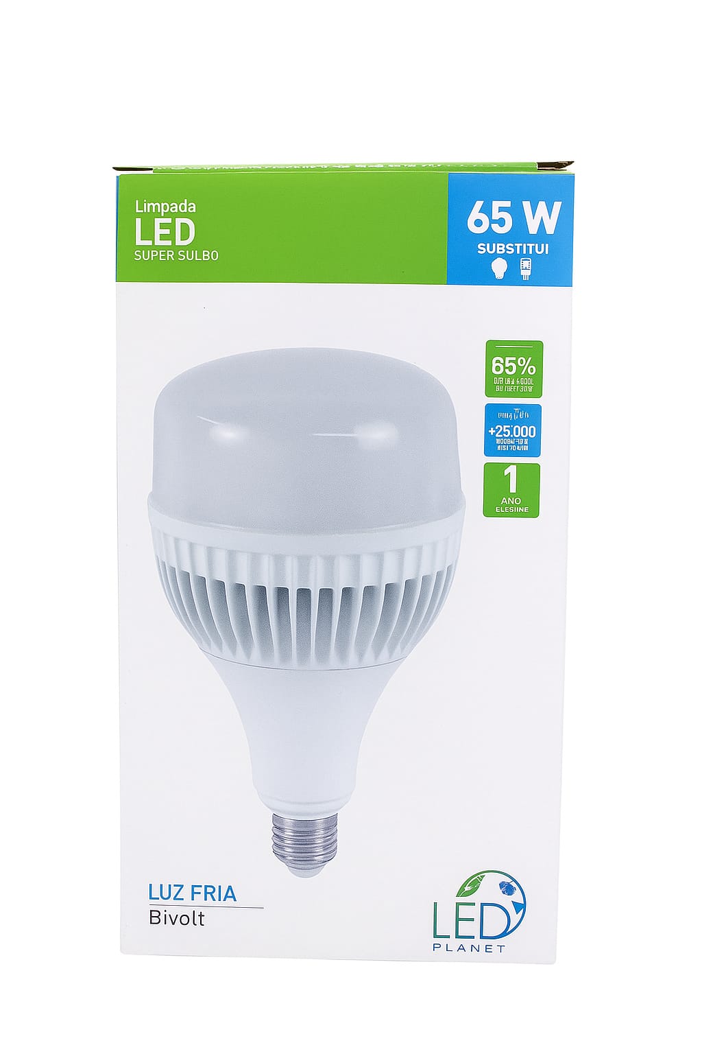 Lâmpada Led Bulbo 65w Branco Frio E27 Alta Potência Bivolt