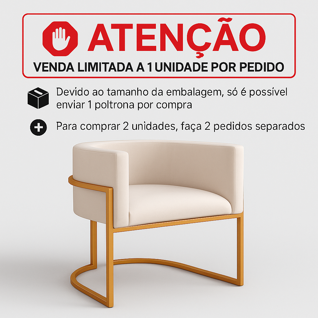 Cadeira Estofada com Base de Metal Dourado Off White Poltron