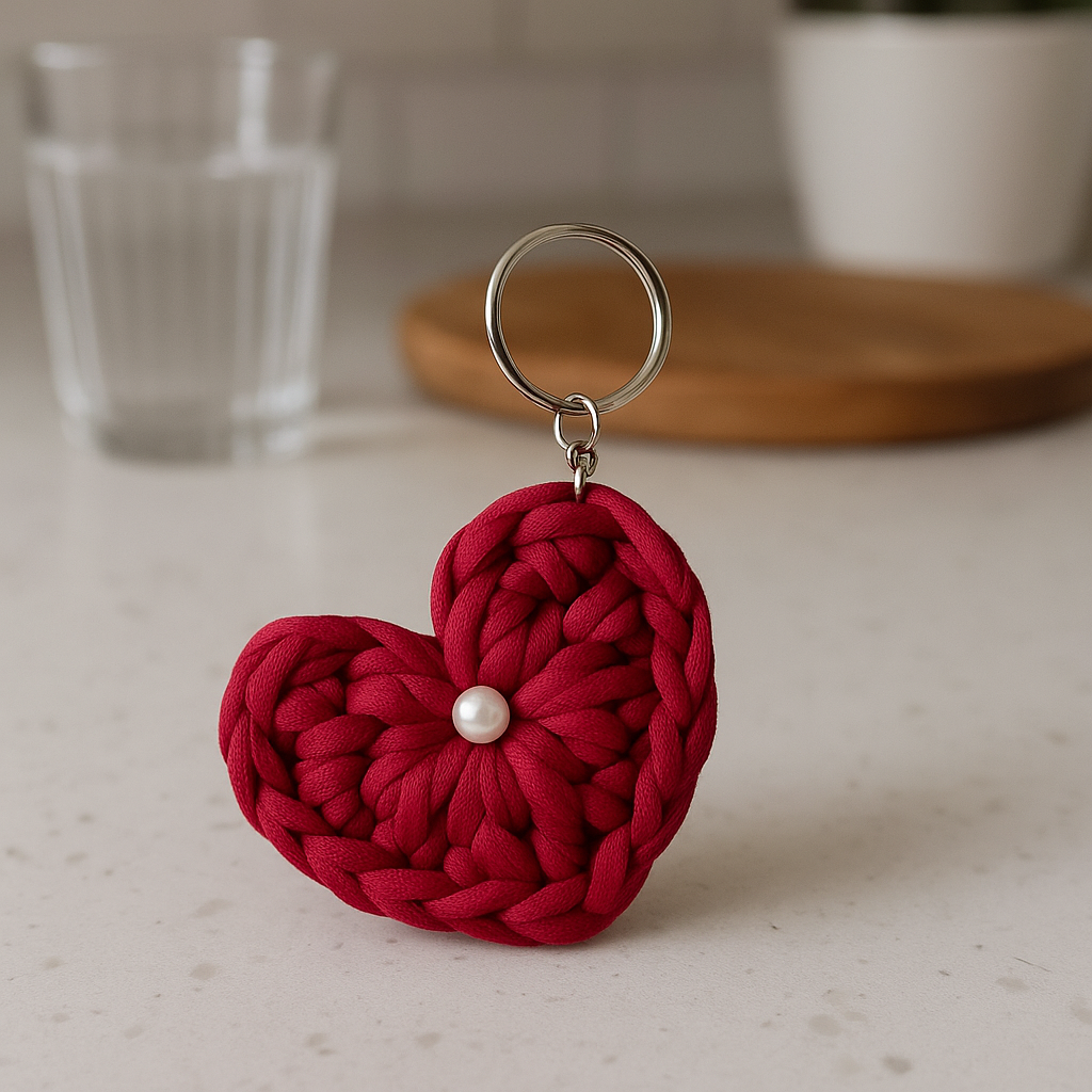 Kit 3 Chaveiros Coração Crochê Artesanal – Lembrancinha