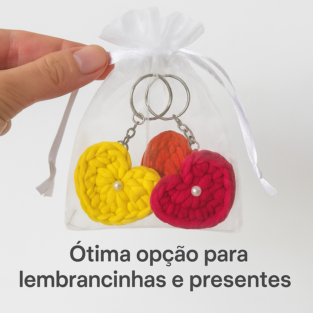 Kit 3 Chaveiros Coração Crochê Artesanal – Lembrancinha