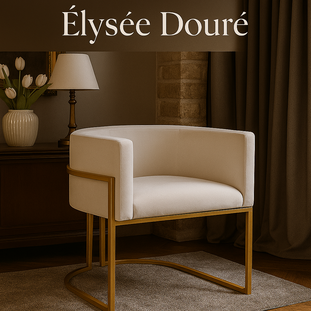 Cadeira Estofada com Base de Metal Dourado Off White Poltron