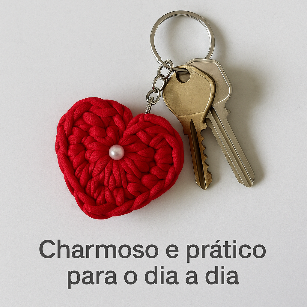 Kit 3 Chaveiros Coração Crochê Artesanal – Lembrancinha