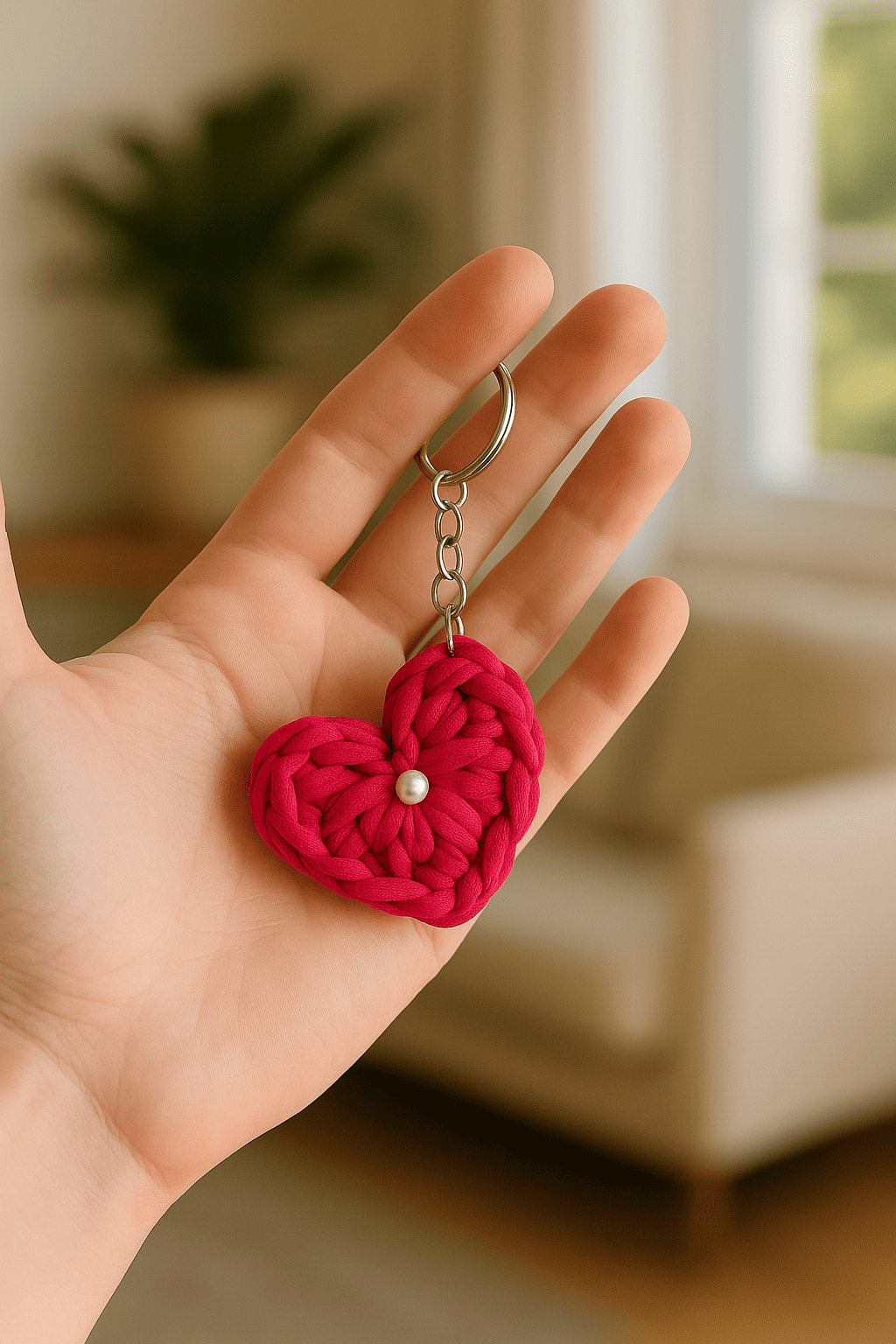 Kit 3 Chaveiros Coração Crochê Artesanal – Lembrancinha